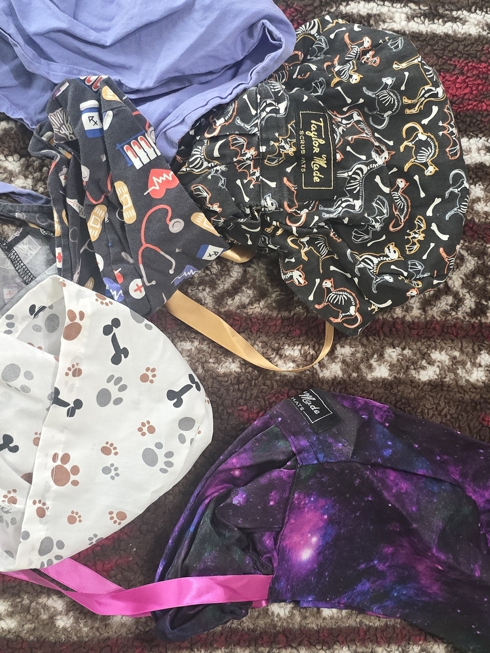 Printed Medical Scrub Caps Pack - Galaxy, Skeletons, Paw Prints, Medical Tools